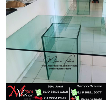 MESA DE VIDRO COM BASE DE VIDRO E COLAGEM UV